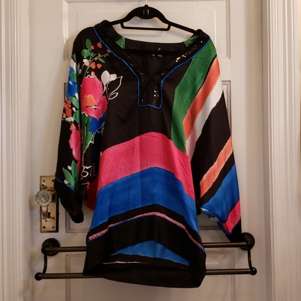BEBE silk, colorful, flower dress XS